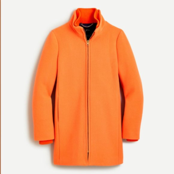 NWT-0,T2,T4,4-J.Crew Lodge coat in Italian stadium-cloth wool - NEON TANGELO